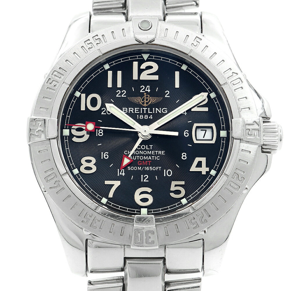 内部点検済 BREITLING ブライトリング エアロマリン コルト GMT A32350 デイト 500ｍ防水 黒 ブラック SS ステンレス メンズ 自動巻き【6ヶ月保証】【腕時計】【中古】