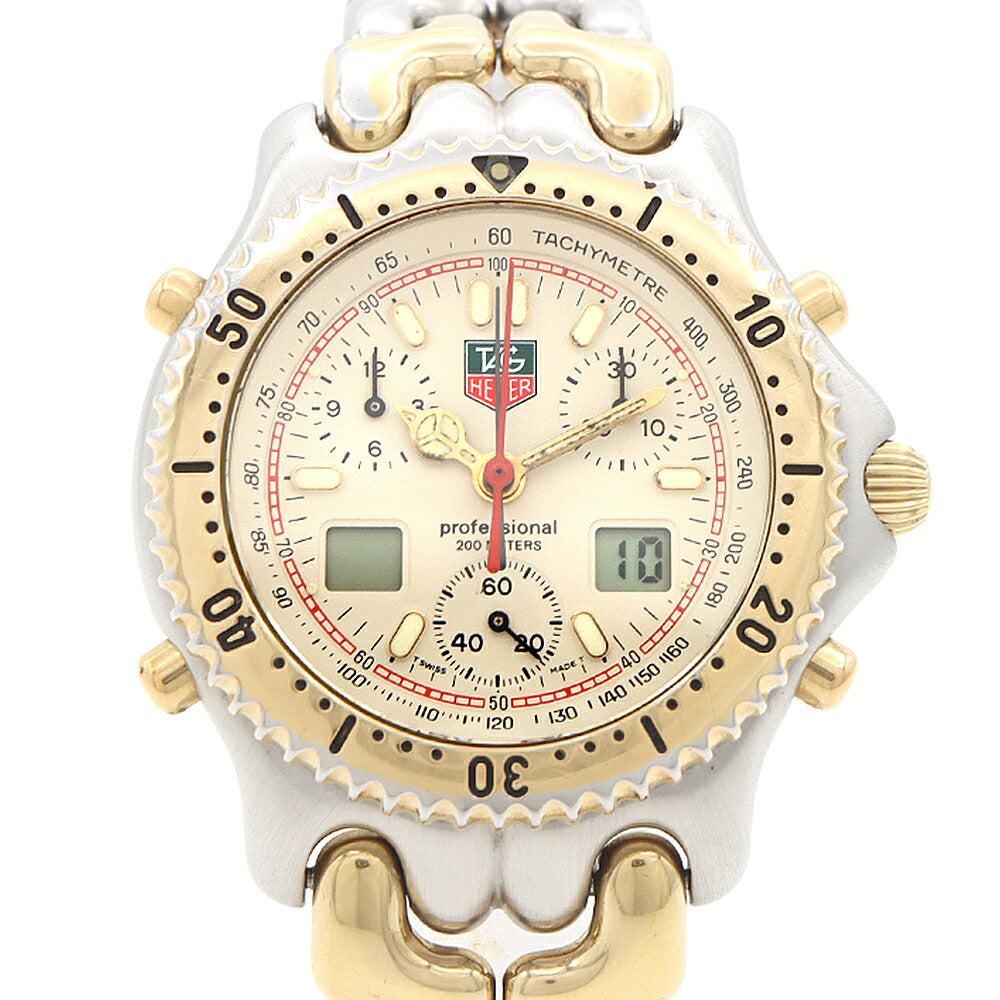電池交換済 TAG Heuer タグホイヤー セナモデル S/el セル プロフェッショナル クロノグラフ CG1123-0 デイト 200m防水 アイボリー SS ステンレス YGP イエローゴールド コンビ メンズ デジアナ クォーツ【6ヶ月保証】【腕時計】【中古】