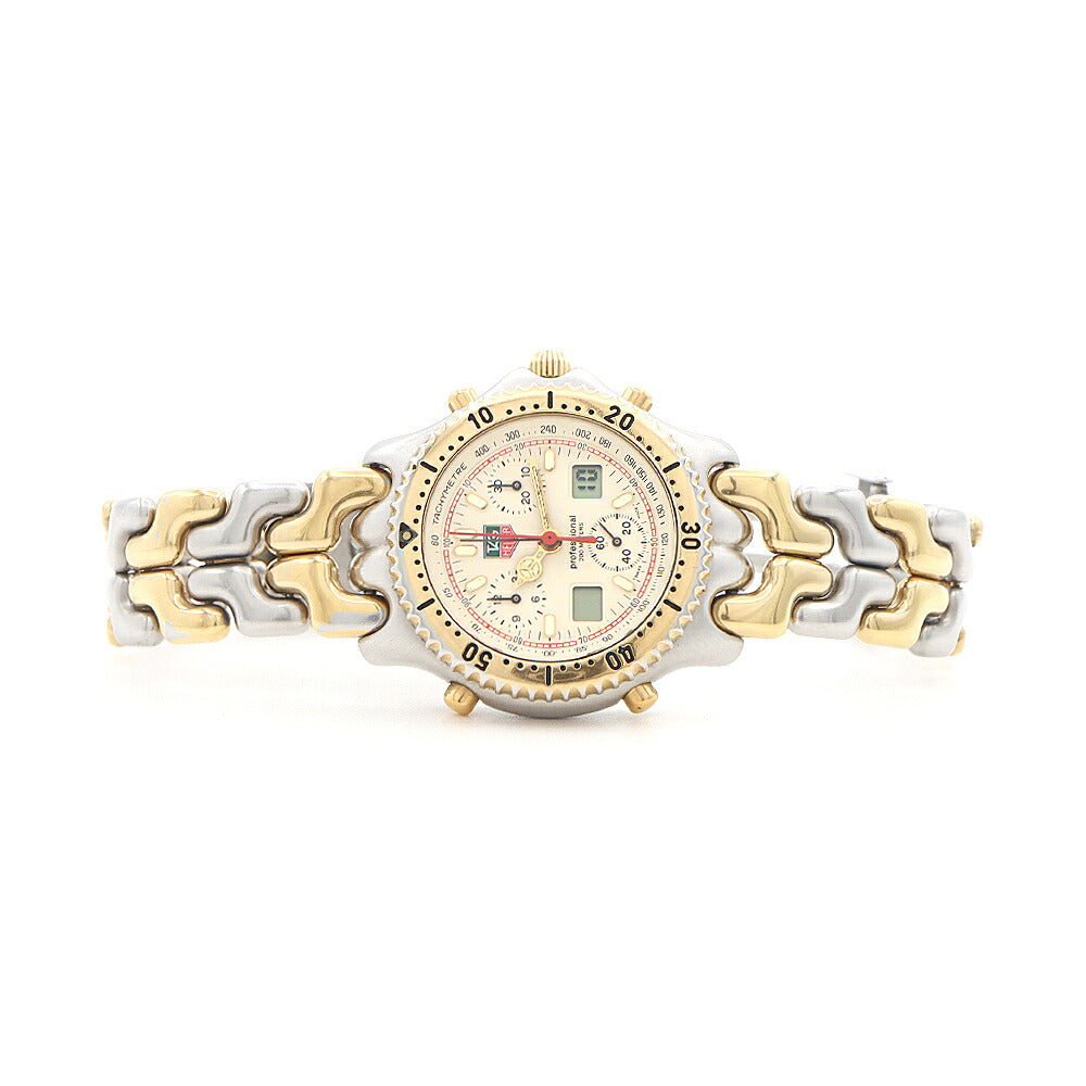 電池交換済 TAG Heuer タグホイヤー セナモデル S/el セル プロフェッショナル クロノグラフ CG1123-0 デイト 200m防水 アイボリー SS ステンレス YGP イエローゴールド コンビ メンズ デジアナ クォーツ【6ヶ月保証】【腕時計】【中古】