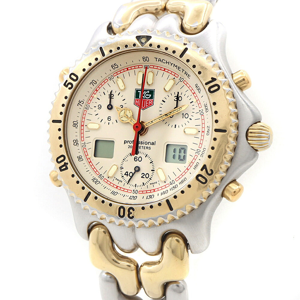 電池交換済 TAG Heuer タグホイヤー セナモデル S/el セル プロフェッショナル クロノグラフ CG1123-0 デイト 200m防水 アイボリー SS ステンレス YGP イエローゴールド コンビ メンズ デジアナ クォーツ【6ヶ月保証】【腕時計】【中古】