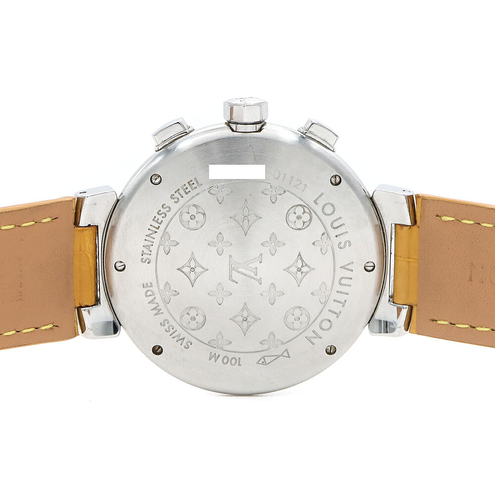 内部点検済 LOUIS VUITTON ルイヴィトン タンブール クロノグラフ Q1121 Q11211 デイト スモールセコンド 100m防水 茶 ブラウン SS ステンレス 純正ベルト 純正尾錠 メンズ 自動巻き【6ヶ月保証】【腕時計】【中古】