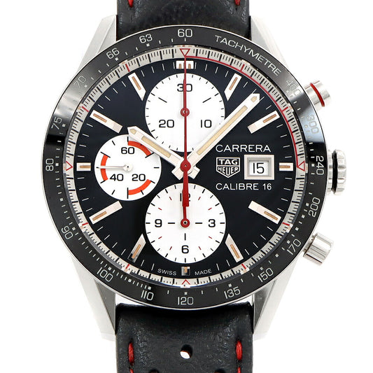 内部点検済 TAG Heuer タグホイヤー カレラ キャリバー16 クロノグラフ CV201AP FC6429 デイト 100m防水 スモールセコンド 白 ホワイト 黒 ブラック SS ステンレス 純正ベルト 純正尾錠 メンズ 自動巻き【6ヶ月保証】【腕時計】【中古】