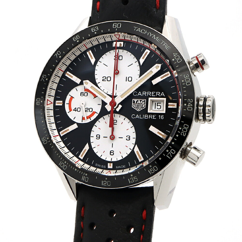 内部点検済 TAG Heuer タグホイヤー カレラ キャリバー16 クロノグラフ CV201AP FC6429 デイト 100m防水 スモールセコンド 白 ホワイト 黒 ブラック SS ステンレス 純正ベルト 純正尾錠 メンズ 自動巻き【6ヶ月保証】【腕時計】【中古】