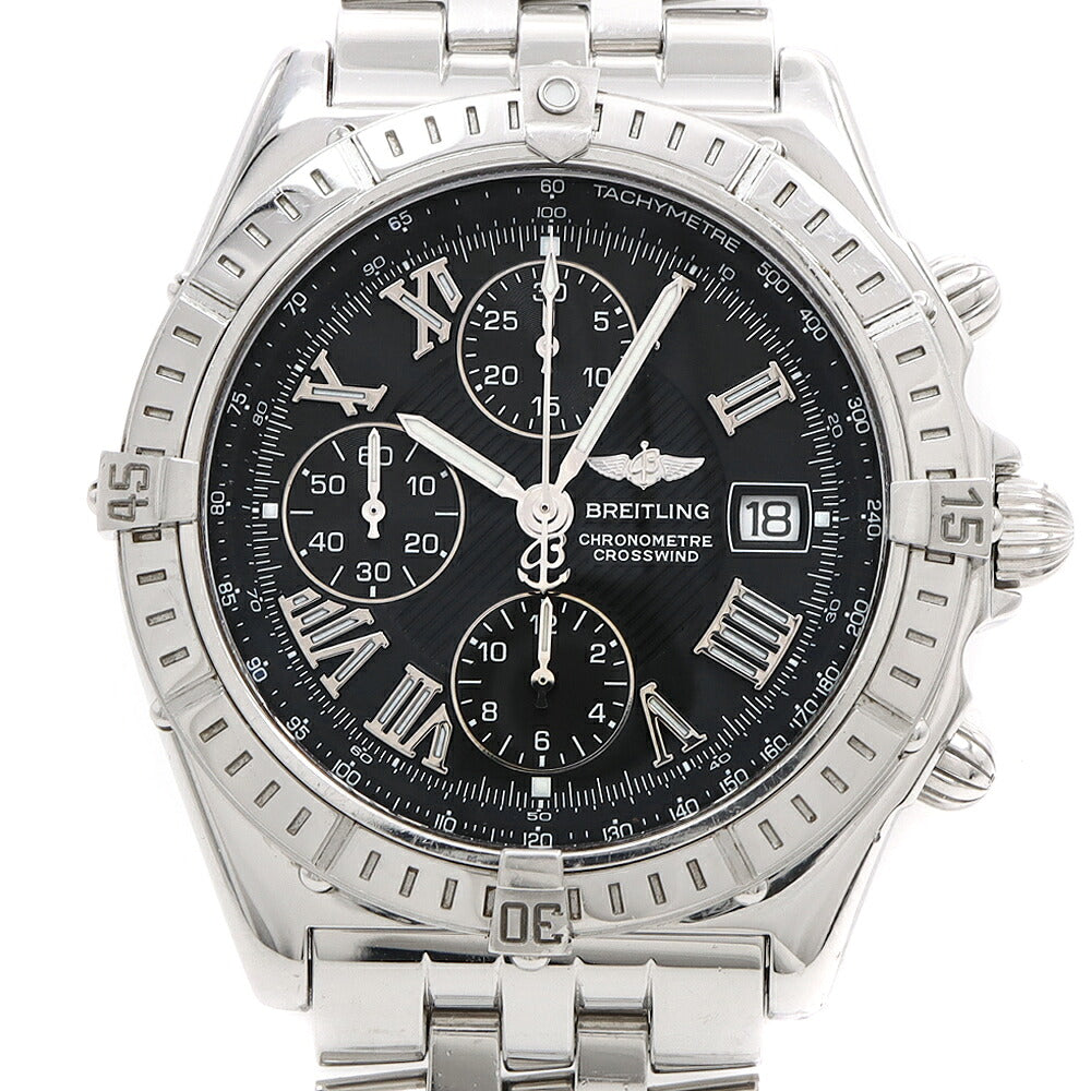 内部点検済 BREITLING ブライトリング クロスウィンド A13355 クロノグラフ デイト 100m防水 黒 ブラック SS ステンレス メンズ 自動巻き 【6ヶ月保証】【腕時計】【中古】