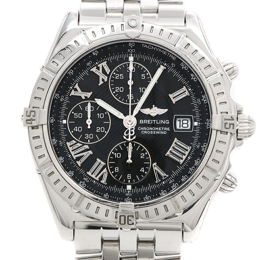 内部点検済 BREITLING ブライトリング クロスウィンド A13355 クロノグラフ デイト 100m防水 黒 ブラック SS ステンレス メンズ 自動巻き 【6ヶ月保証】【腕時計】【中古】