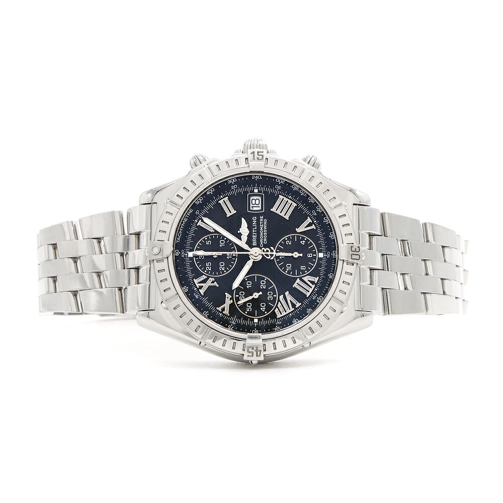 内部点検済 BREITLING ブライトリング クロスウィンド A13355 クロノグラフ デイト 100m防水 黒 ブラック SS ステンレス メンズ 自動巻き 【6ヶ月保証】【腕時計】【中古】