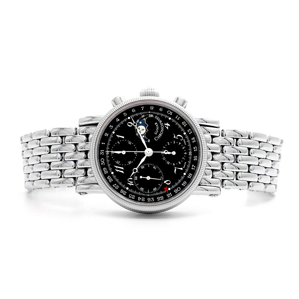 CHRONOSWISS クロノスイス ルナ CH7523 クロノグラフ ムーンフェイズ デイト スモールセコンド 裏スケ 黒 ブラック ギョーシェ SS ステンレス メンズ 自動巻き【6ヶ月保証】【腕時計】【中古】