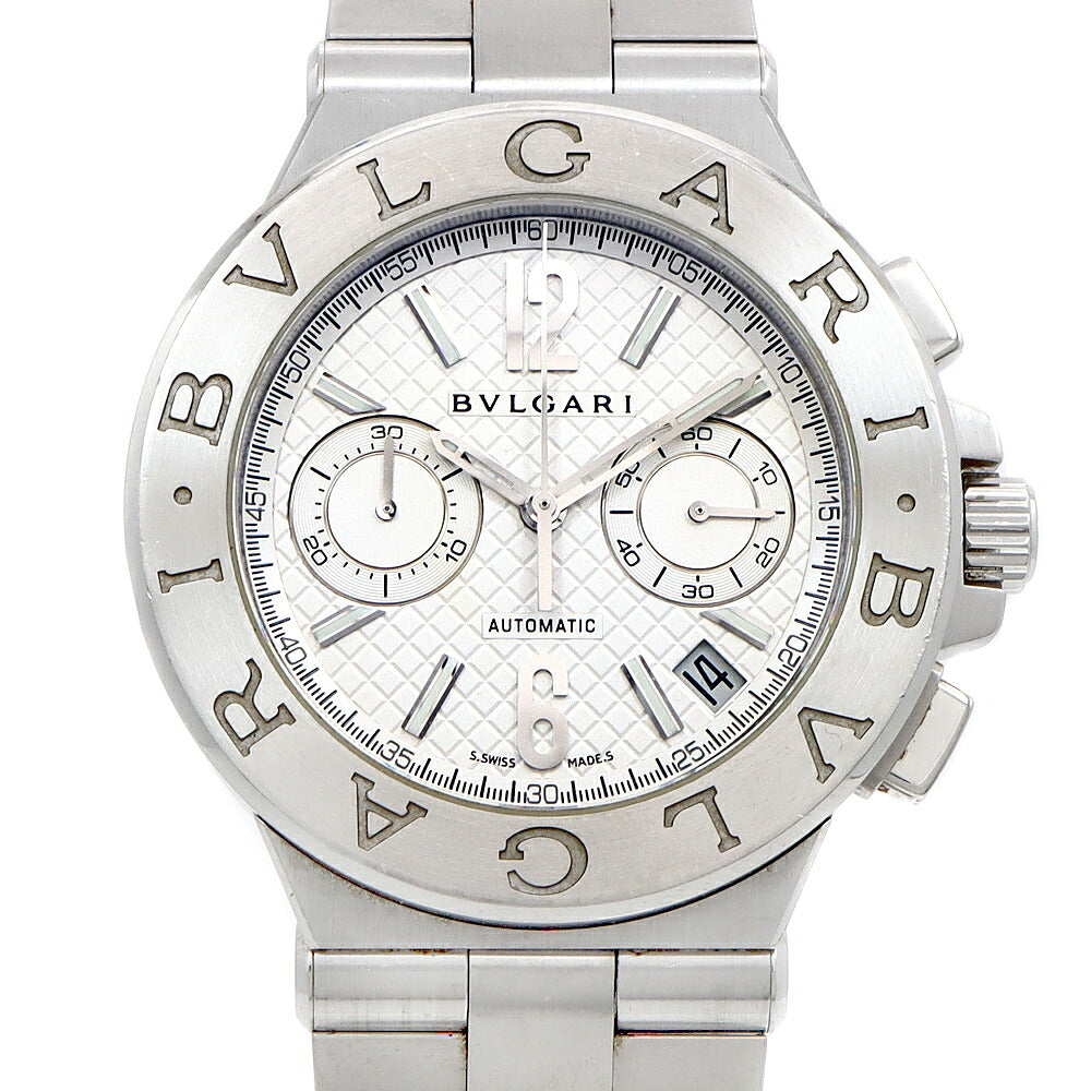 内部点検済 BVLGARI ブルガリ ディアゴノ クロノグラフ DG40SCH デイト スモールセコンド 白 ホワイト SS ステンレス メンズ 自動巻き【6ヶ月保証】【腕時計】【中古】
