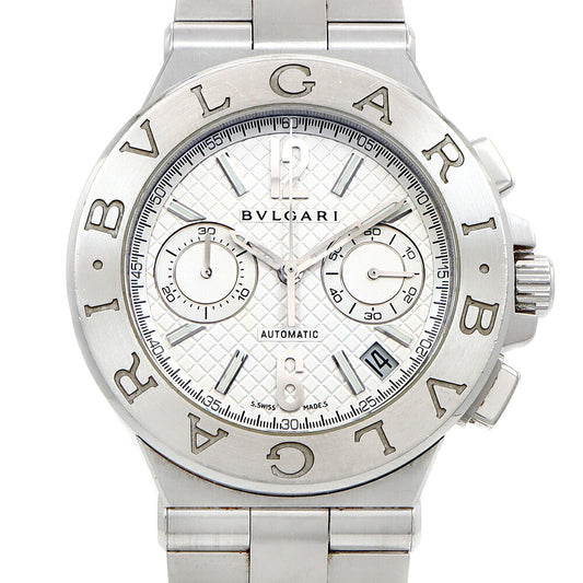 内部点検済 BVLGARI ブルガリ ディアゴノ クロノグラフ DG40SCH デイト スモールセコンド 白 ホワイト SS ステンレス メンズ 自動巻き【6ヶ月保証】【腕時計】【中古】