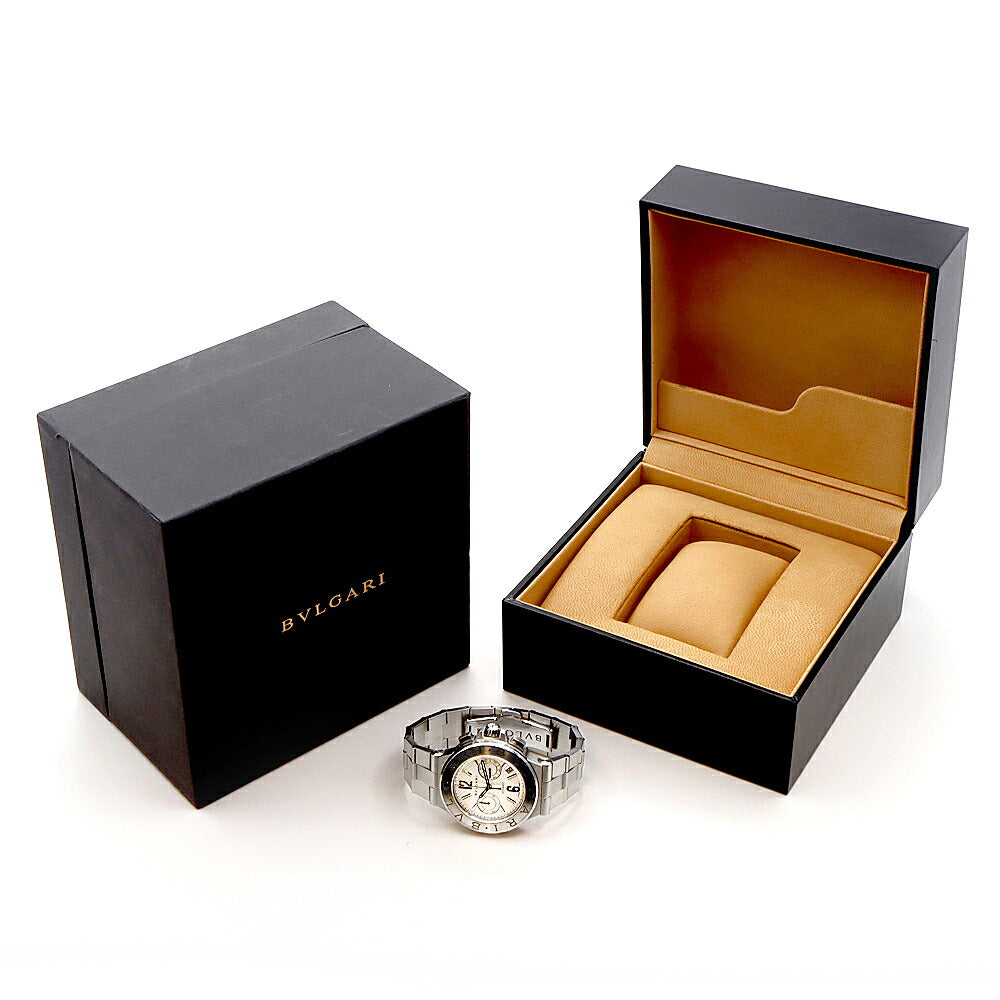 内部点検済 BVLGARI ブルガリ ディアゴノ クロノグラフ DG40SCH デイト スモールセコンド 白 ホワイト SS ステンレス メンズ 自動巻き【6ヶ月保証】【腕時計】【中古】