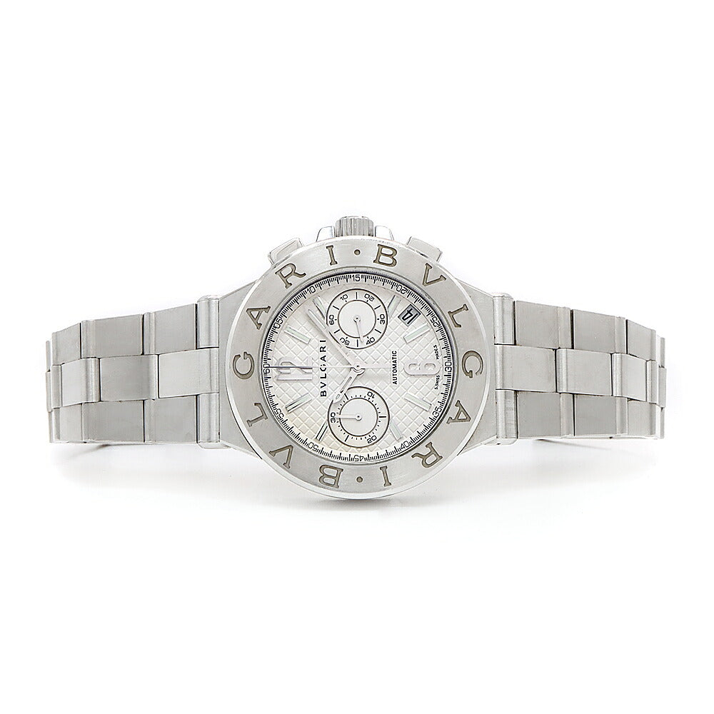 内部点検済 BVLGARI ブルガリ ディアゴノ クロノグラフ DG40SCH デイト スモールセコンド 白 ホワイト SS ステンレス メンズ 自動巻き【6ヶ月保証】【腕時計】【中古】