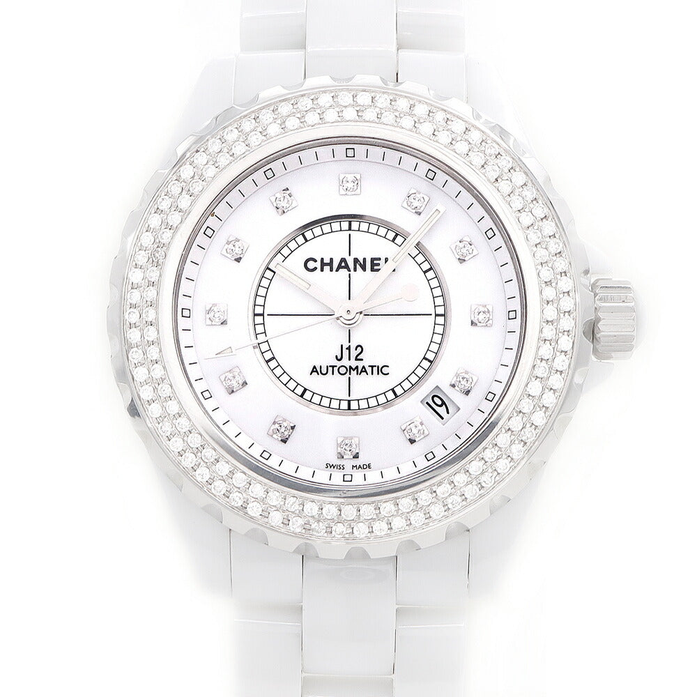 CHANEL シャネル J12 38mm 2重ダイヤベゼル H1996 ダイヤモンド 12Pダイヤ デイト 200m防水 白 ホワイト CE セラミック SS ステンレス アフターダイヤ メンズ 自動巻き【6ヶ月保証】【腕時計】【中古】