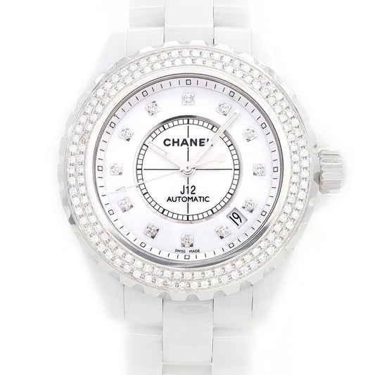 CHANEL シャネル J12 38mm 2重ダイヤベゼル H1996 ダイヤモンド 12Pダイヤ デイト 200m防水 白 ホワイト CE セラミック SS ステンレス アフターダイヤ メンズ 自動巻き【6ヶ月保証】【腕時計】【中古】