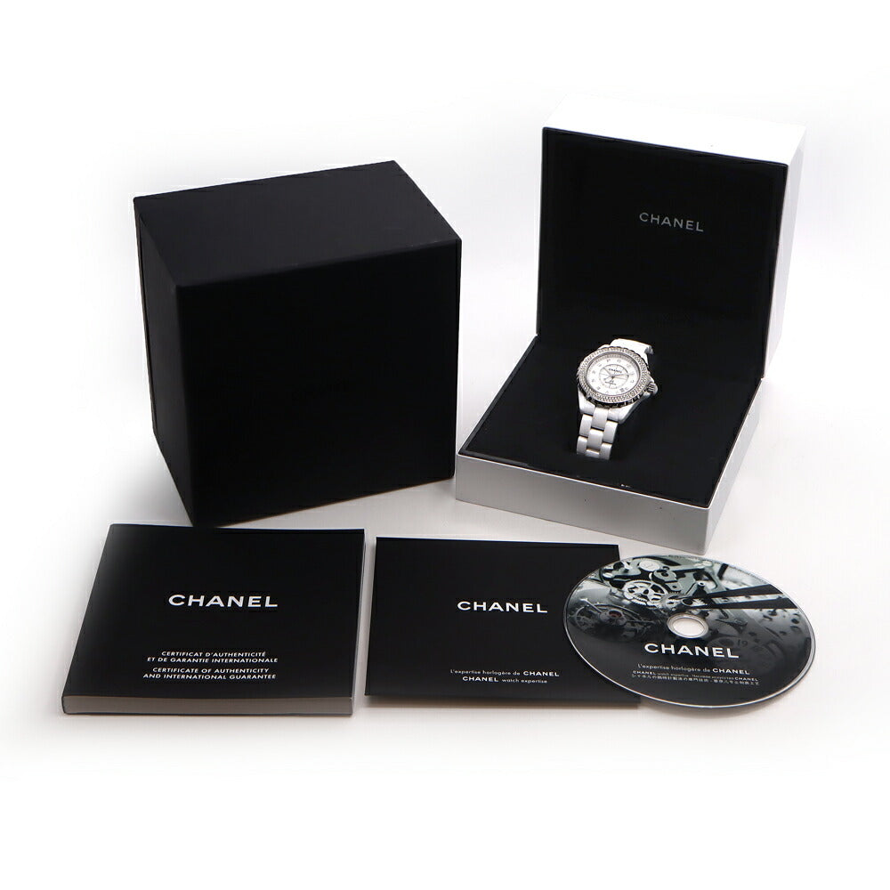 CHANEL シャネル J12 38mm 2重ダイヤベゼル H1996 ダイヤモンド 12Pダイヤ デイト 200m防水 白 ホワイト CE セラミック SS ステンレス アフターダイヤ メンズ 自動巻き【6ヶ月保証】【腕時計】【中古】