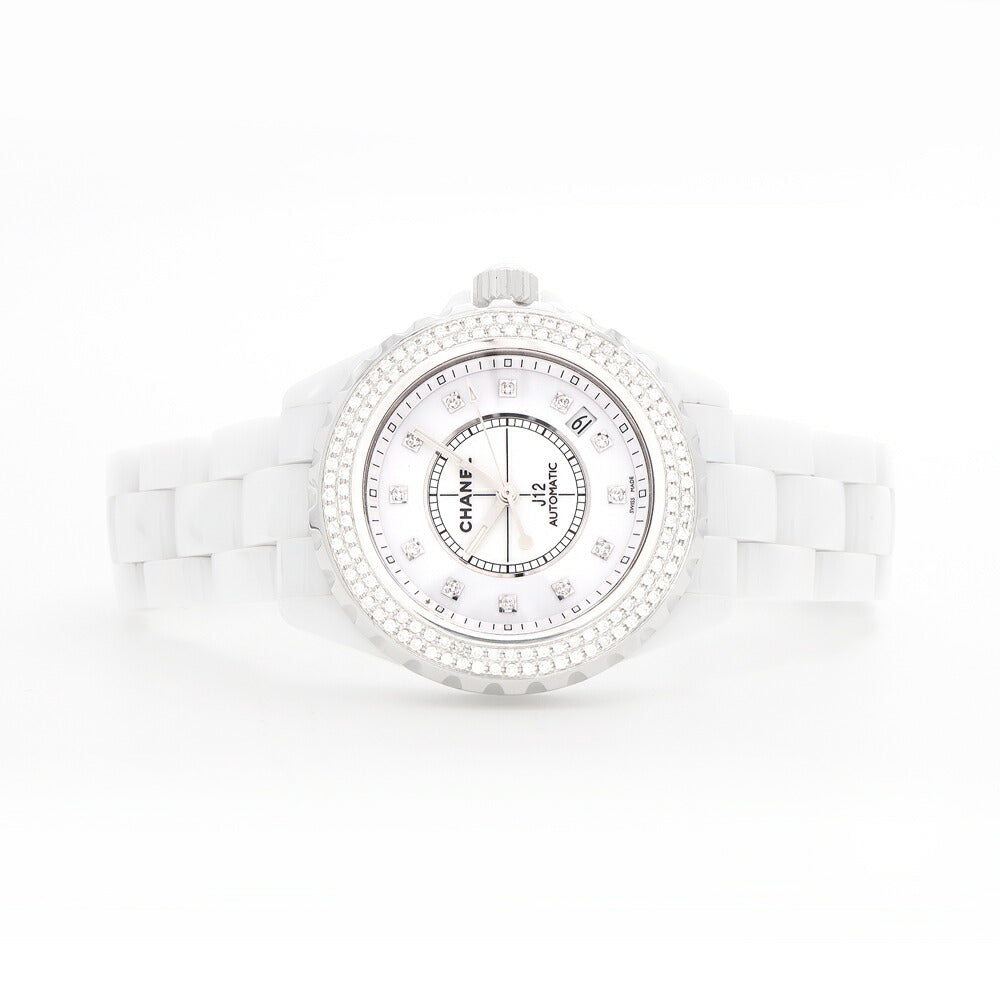 CHANEL シャネル J12 38mm 2重ダイヤベゼル H1996 ダイヤモンド 12Pダイヤ デイト 200m防水 白 ホワイト CE セラミック SS ステンレス アフターダイヤ メンズ 自動巻き【6ヶ月保証】【腕時計】【中古】