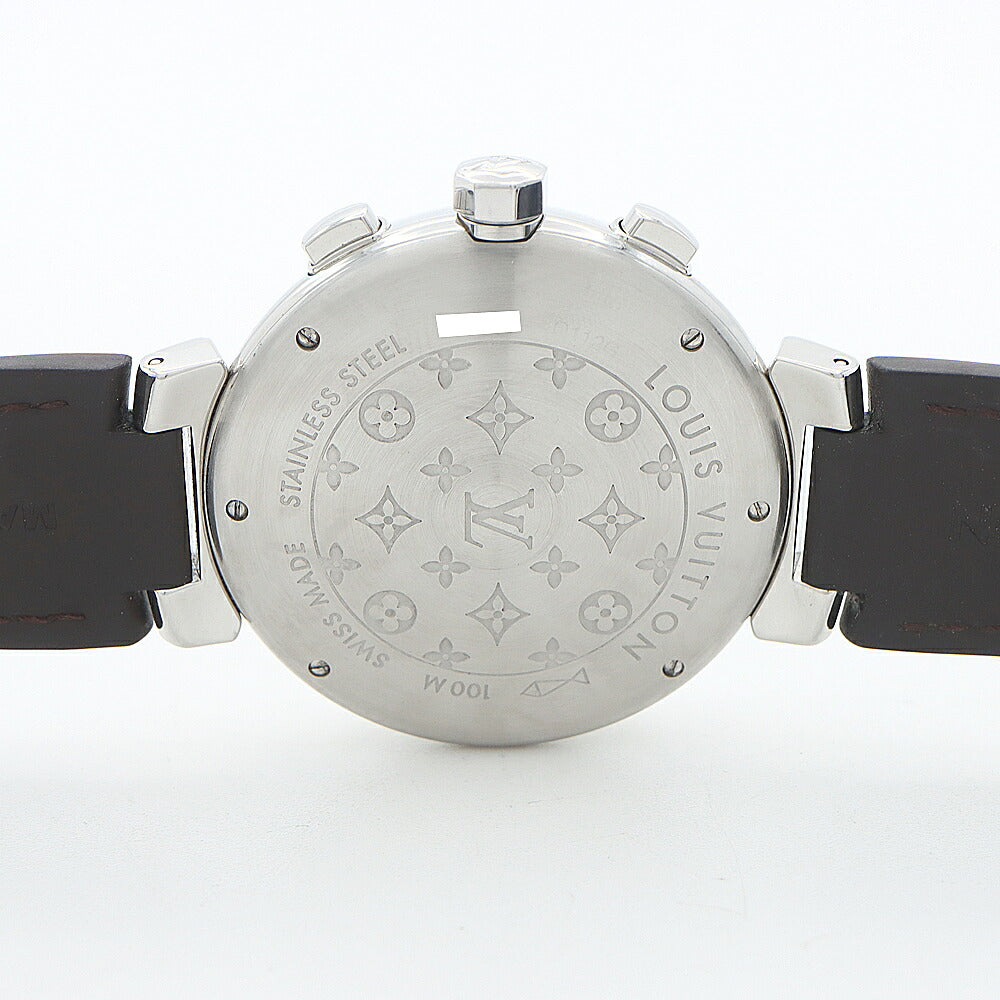 LOUIS VUITTON ルイヴィトン タンブール クロノグラフ Q112G 純正ダイヤモンド ラグダイヤ デイト 100m防水 スモールセコンド 茶 ブラウン SS ステンレス 純正ベルト 純正尾錠 メンズ 自動巻き【6ヶ月保証】【腕時計】【中古】