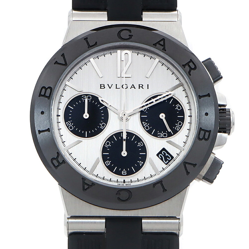 BVLGARI ブルガリ ディアゴノ クロノグラフ DG37SCCH デイト シルバー SS ステンレス CE セラミック コンビ 純正ベルト 純正尾錠 メンズ 自動巻き【6ヶ月保証】【腕時計】【中古】