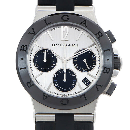 BVLGARI ブルガリ ディアゴノ クロノグラフ DG37SCCH デイト シルバー SS ステンレス CE セラミック コンビ 純正ベルト 純正尾錠 メンズ 自動巻き【6ヶ月保証】【腕時計】【中古】