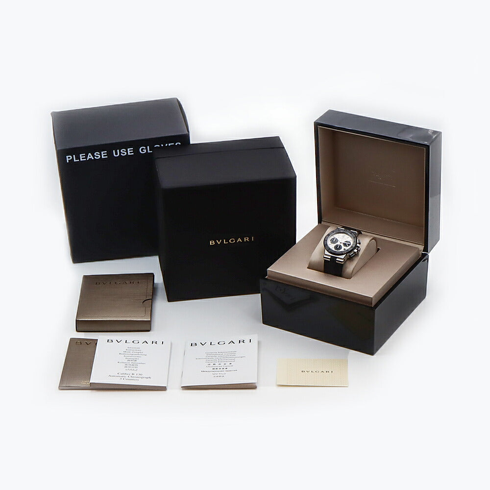 BVLGARI ブルガリ ディアゴノ クロノグラフ DG37SCCH デイト シルバー SS ステンレス CE セラミック コンビ 純正ベルト 純正尾錠 メンズ 自動巻き【6ヶ月保証】【腕時計】【中古】