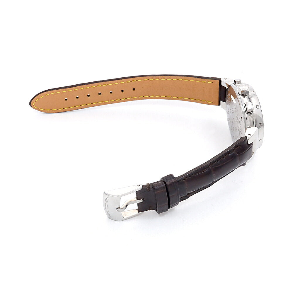 電池交換済 LOUIS VUITTON ルイヴィトン タンブール クロノグラフ Q1322 Q13220 デイト 100m防水 スモールセコンド 茶 ブラウン SS ステンレス 純正ベルト 純正尾錠 レディース ボーイズ クォーツ【6ヶ月保証】【腕時計】【中古】