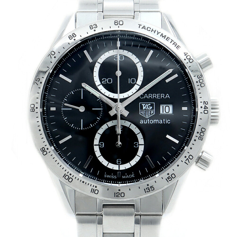 TAG Heuer タグホイヤー カレラ キャリバー16 クロノグラフ CV2016 デイト 裏スケ 50ｍ防水 スモールセコンド タキメーター 黒 ブラック SS ステンレス メンズ 自動巻き【6ヶ月保証】【腕時計】【中古】