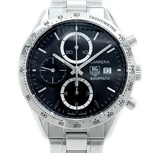 TAG Heuer タグホイヤー カレラ キャリバー16 クロノグラフ CV2016 デイト 裏スケ 50ｍ防水 スモールセコンド タキメーター 黒 ブラック SS ステンレス メンズ 自動巻き【6ヶ月保証】【腕時計】【中古】