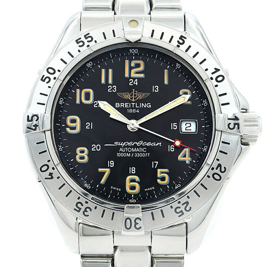 内部点検済 BREITLING ブライトリング スーパーオーシャン A17040 デイト 1000m防水 黒 ブラック SS ステンレス メンズ 自動巻き【6ヶ月保証】【腕時計】【中古】