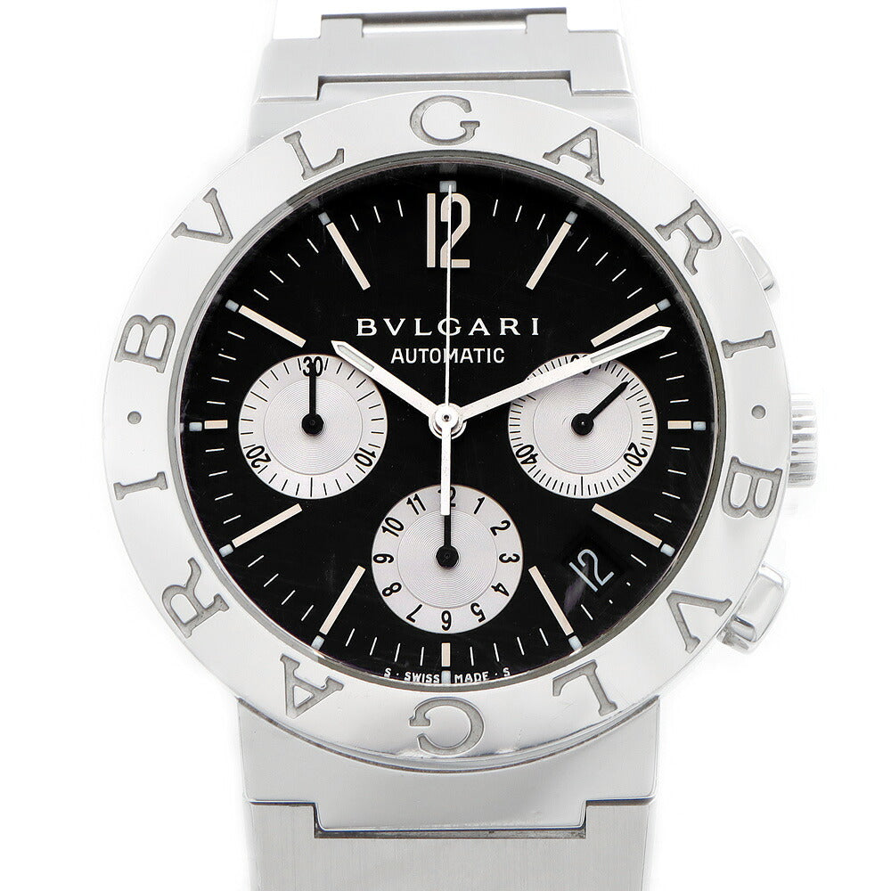 内部点検済 BVLGARI ブルガリ ブルガリブルガリ クロノグラフ BB38SSCH デイト 30m防水 黒 ブラック SS ステンレス メンズ 自動巻き【6ヶ月保証】【腕時計】【中古】