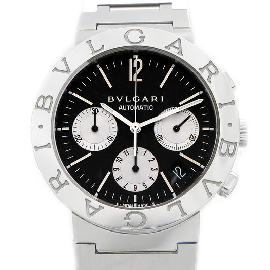 内部点検済 BVLGARI ブルガリ ブルガリブルガリ クロノグラフ BB38SSCH デイト 30m防水 黒 ブラック SS ステンレス メンズ 自動巻き【6ヶ月保証】【腕時計】【中古】