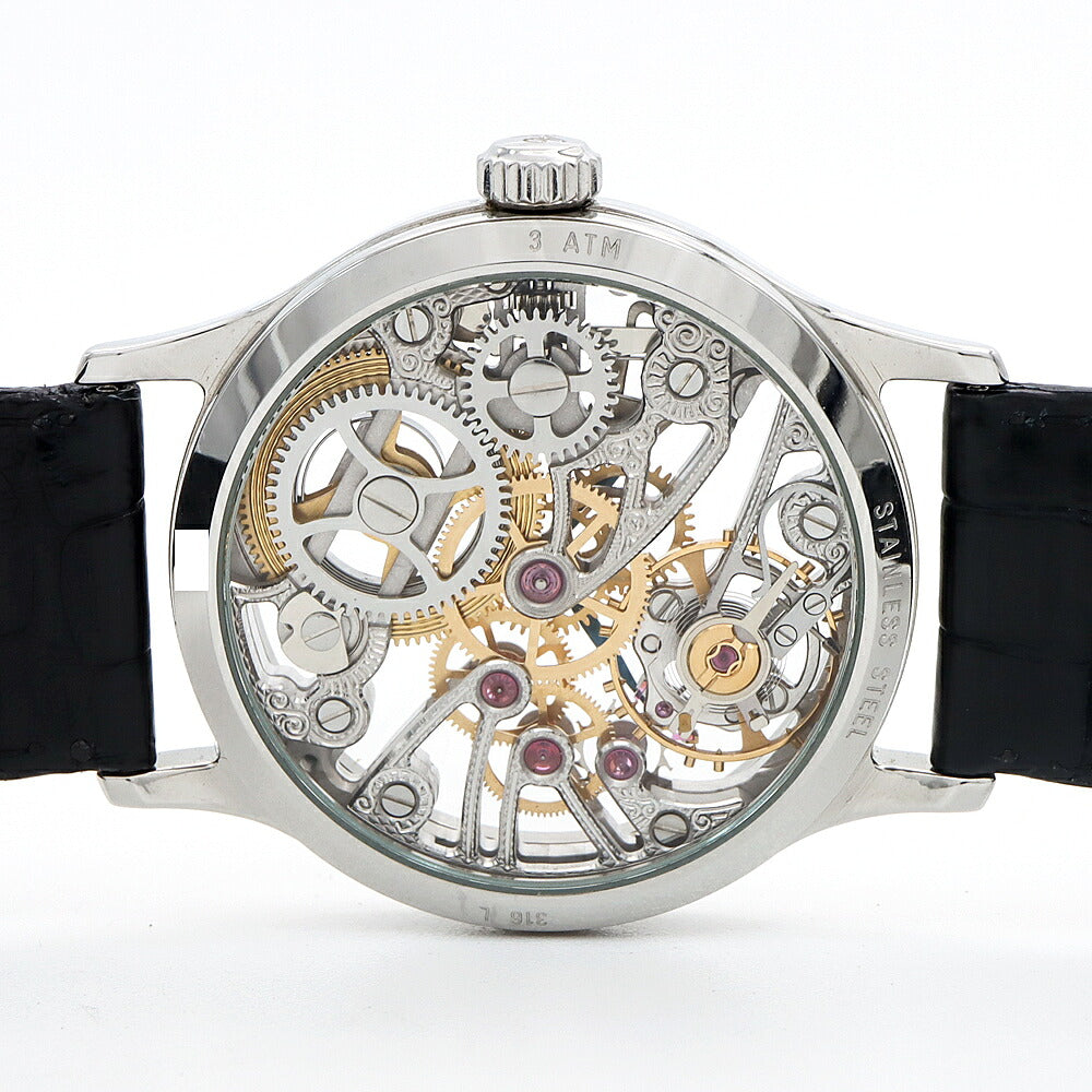 内部点検済 Jacques Etoile ジャッケ エトアール ユニタス 316L 30m防水 スケルトン SS ステンレス 純正ベルト 純正尾錠 メンズ 手巻き【6ヶ月保証】【腕時計】【中古】