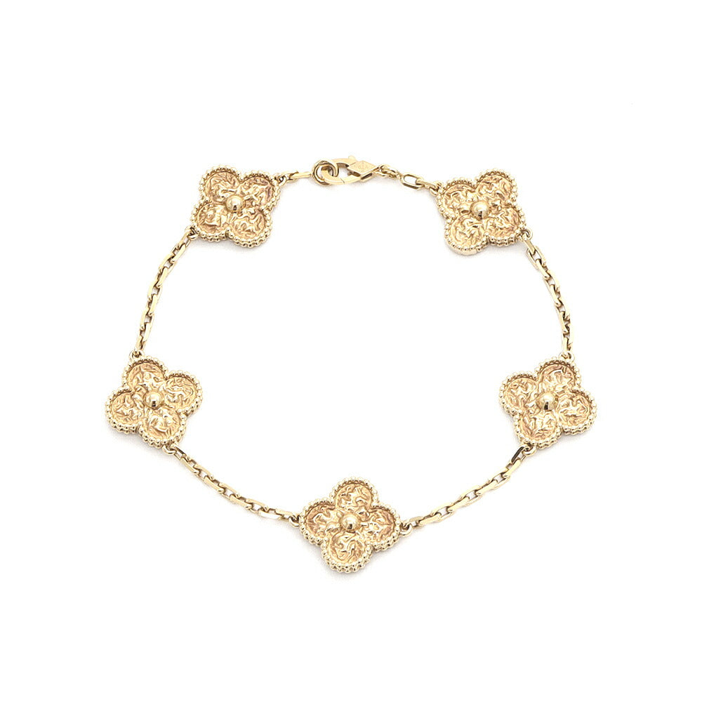 VanCleef&Arpels ヴァンクリーフ＆アーペル ヴィンテージアルハンブラ ブレスレット 5モチーフ VCARO1IE00 K18YG イエローゴールド 金無垢 メンズ【ジュエリー】【中古】