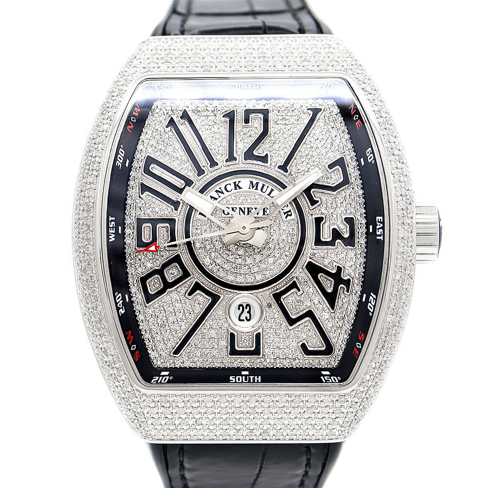 FRANCK MULLER フランクミュラー ヴァンガード ダイヤベゼル V45SCDT ACNR ダイヤモンド ダイヤ文字盤 デイト SS ステンレス アフターダイヤ メンズ 自動巻き【6ヶ月保証】【中古】【腕時計】