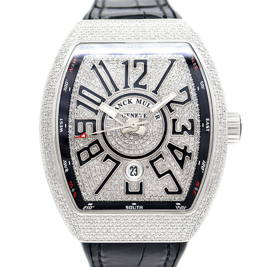 FRANCK MULLER フランクミュラー ヴァンガード ダイヤベゼル V45SCDT ACNR ダイヤモンド ダイヤ文字盤 デイト SS ステンレス アフターダイヤ メンズ 自動巻き【6ヶ月保証】【中古】【腕時計】