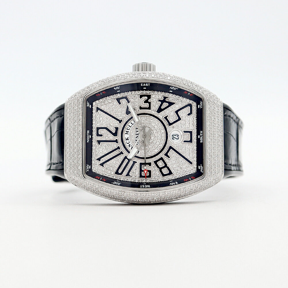 FRANCK MULLER フランクミュラー ヴァンガード ダイヤベゼル V45SCDT ACNR ダイヤモンド ダイヤ文字盤 デイト SS ステンレス アフターダイヤ メンズ 自動巻き【6ヶ月保証】【中古】【腕時計】