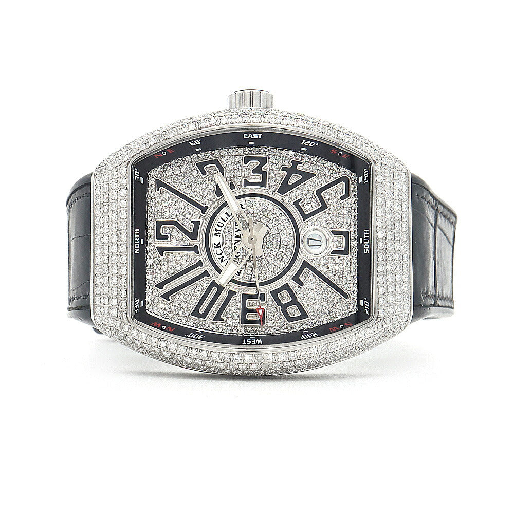 FRANCK MULLER フランクミュラー ヴァンガード ダイヤベゼル V45SCDT ダイヤモンド ダイヤ文字盤 デイト SS ステンレス アフターダイヤ メンズ 自動巻き【6ヶ月保証】【中古】【腕時計】