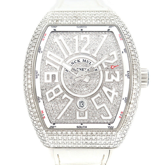内部点検済 FRANCK MULLER フランクミュラー ヴァンガード ダイヤベゼル V45SCDT ダイヤモンド ダイヤ文字盤 デイト 白 ホワイト SS ステンレス アフターダイヤ メンズ 自動巻き【6ヶ月保証】【中古】【腕時計】