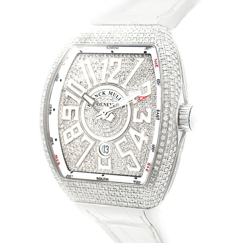 内部点検済 FRANCK MULLER フランクミュラー ヴァンガード ダイヤベゼル V45SCDT ダイヤモンド ダイヤ文字盤 デイト 白 ホワイト SS ステンレス アフターダイヤ メンズ 自動巻き【6ヶ月保証】【中古】【腕時計】