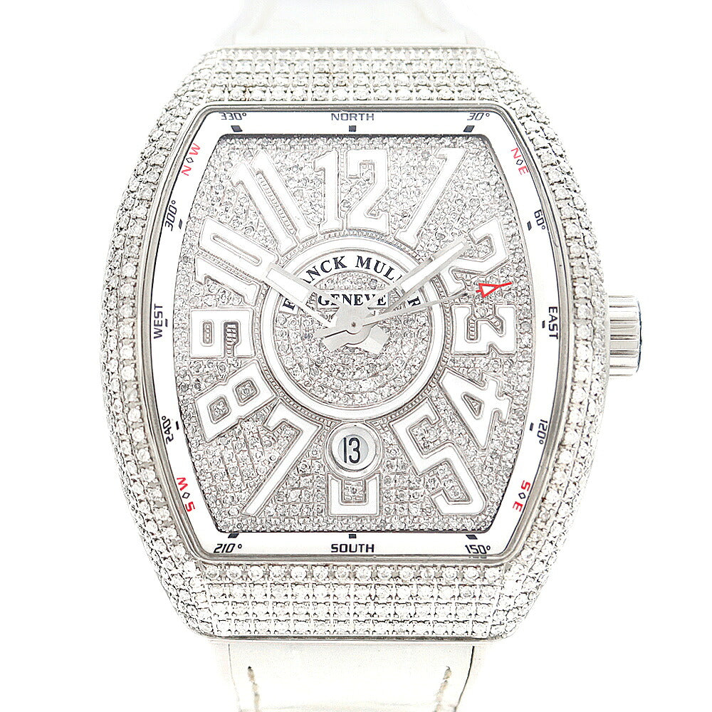 FRANCK MULLER フランクミュラー ヴァンガード ダイヤベゼル V45SCDT ダイヤモンド ダイヤ文字盤 デイト 白 ホワイト SS ステンレス アフターダイヤ メンズ 自動巻き【6ヶ月保証】【中古】【腕時計】