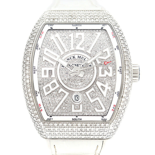 FRANCK MULLER フランクミュラー ヴァンガード ダイヤベゼル V45SCDT ダイヤモンド ダイヤ文字盤 デイト 白 ホワイト SS ステンレス アフターダイヤ メンズ 自動巻き【6ヶ月保証】【中古】【腕時計】