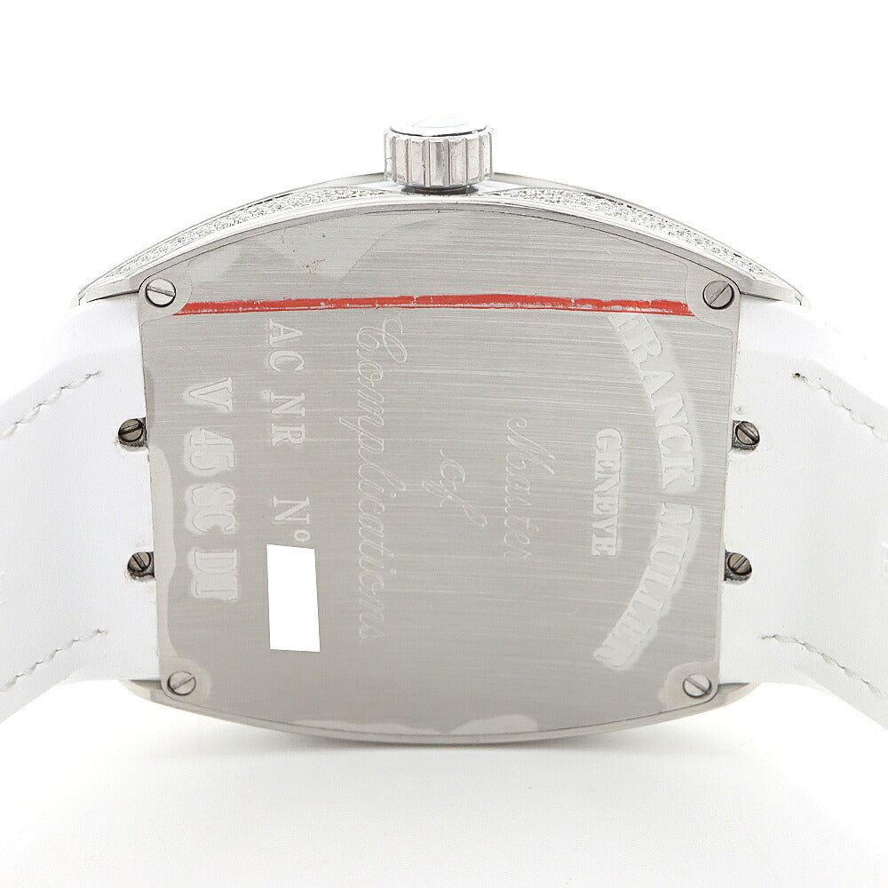 FRANCK MULLER フランクミュラー ヴァンガード ダイヤベゼル V45SCDT ダイヤモンド ダイヤ文字盤 デイト 白 ホワイト SS ステンレス アフターダイヤ メンズ 自動巻き【6ヶ月保証】【中古】【腕時計】