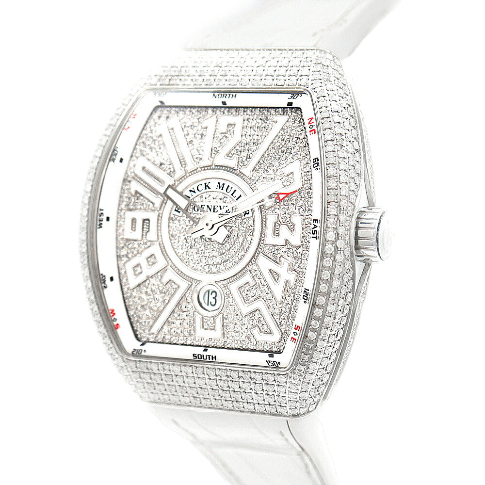 FRANCK MULLER フランクミュラー ヴァンガード ダイヤベゼル V45SCDT ダイヤモンド ダイヤ文字盤 デイト 白 ホワイト SS ステンレス アフターダイヤ メンズ 自動巻き【6ヶ月保証】【中古】【腕時計】