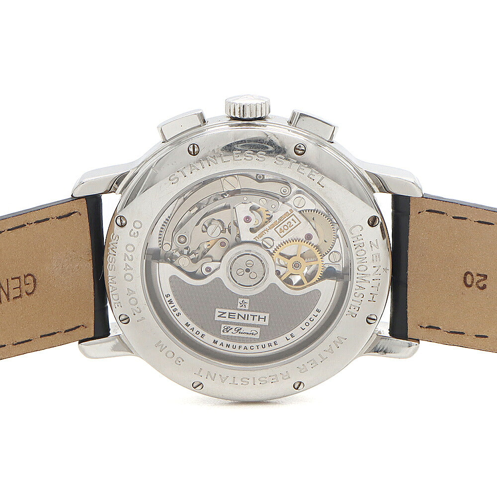 内部点検済 ZENITH ゼニス エルプリメロ クロノマスター T オープン クロノグラフ 03.0240.4021 裏スケ 30m防水 パワーリザーブ 茶 ブラウン SS ステンレス 純正尾錠 メンズ 自動巻き【6ヶ月保証】【腕時計】【中古】