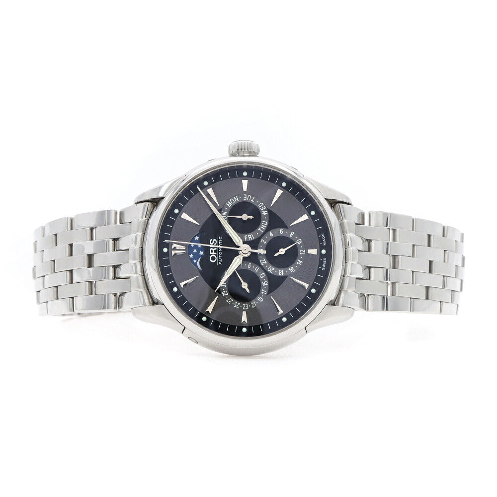 内部点検済 ORIS オリス アートリエ コンプリケーション 7592 30m防水 デイデイト ムーンフェイズ 裏スケ グレー 黒 ブラック SS ステンレス メンズ 自動巻き【6ヶ月保証】【腕時計】【中古】
