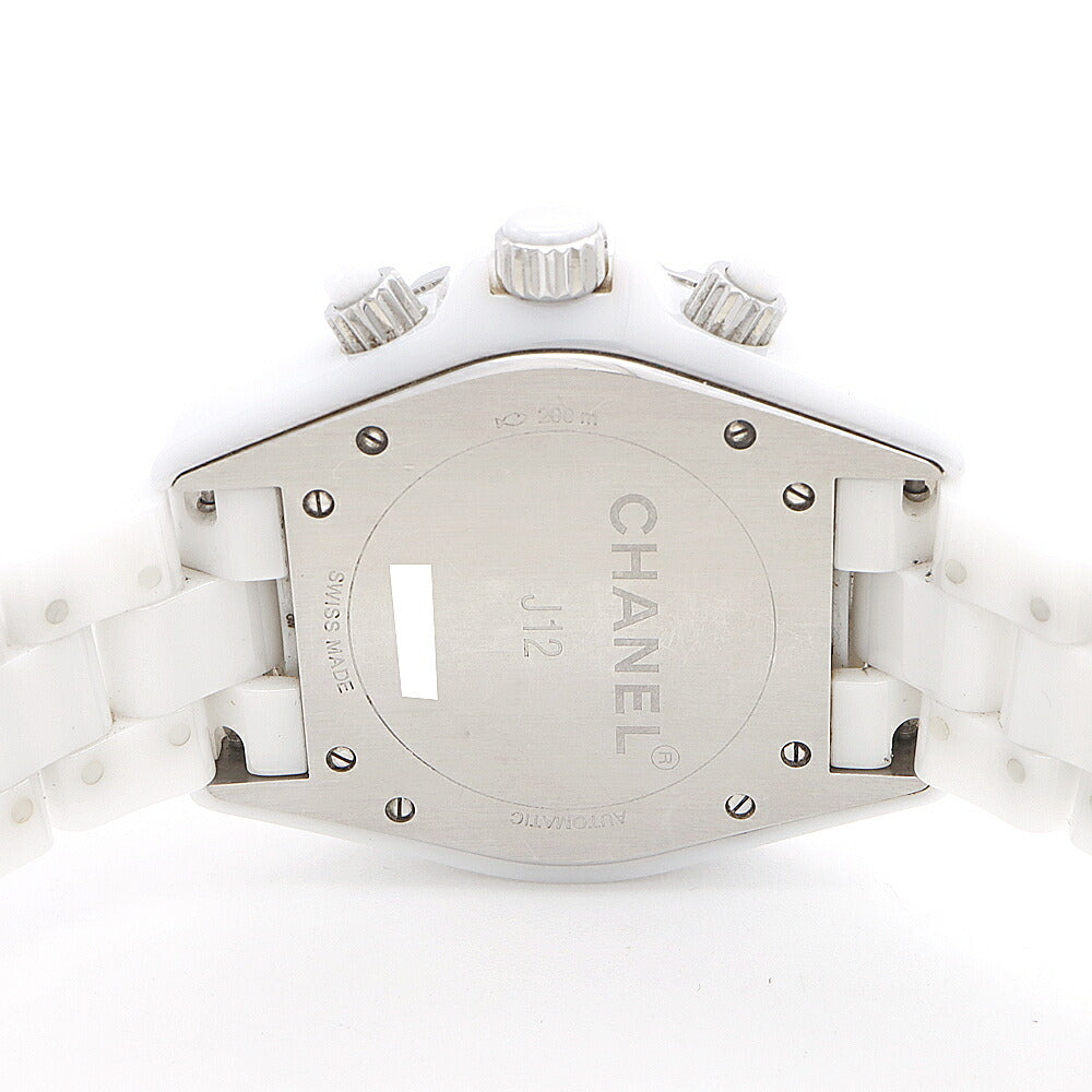 CHANEL シャネル J12 41mm クロノグラフ 2重ダイヤベゼル H2009 ダイヤモンド 9Pダイヤ 200m防水 デイト 白 ホワイト CE セラミック SS ステンレス アフターダイヤ メンズ 自動巻き【6ヶ月保証】【腕時計】【中古】