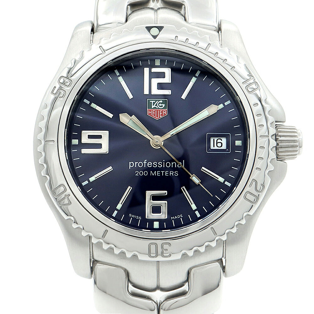 電池交換済 TAG Heuer タグホイヤー リンク プロフェッショナル WT1113 デイト 200m防水 青 ブルー SS ステンレス メンズ クォーツ【6ヶ月保証】【腕時計】【中古】
