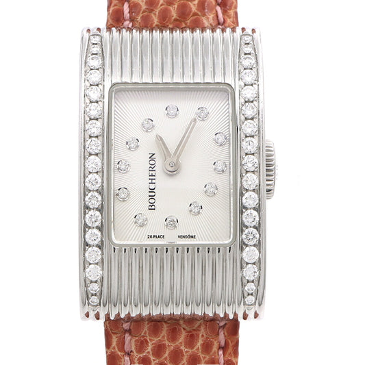 電池交換済 BOUCHERON ブシュロン リフレ ダイヤベゼル ダイヤモンド 12Pダイヤ シルバー SS ステンレス 純正ベルト 純正尾錠 レディース クォーツ【6ヶ月保証】【腕時計】【中古】
