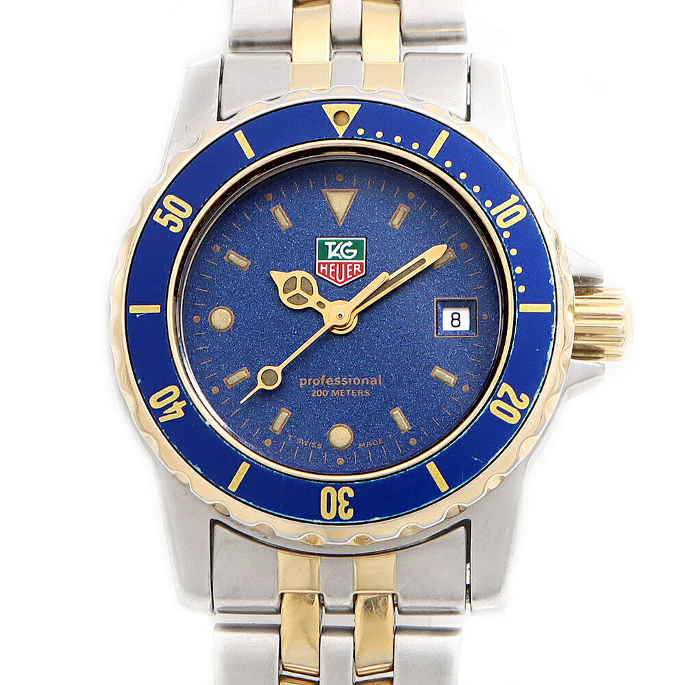 電池交換済 TAG Heuer タグホイヤー プロフェッショナル 200 WD1423-G-20 200m防水 デイト 青 ブルー トリチウム SS ステンレス YGP イエローゴールド コンビ レディース クォーツ【6ヶ月保証】【腕時計】【中古】
