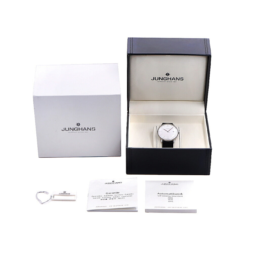 内部点検済 JUNGHANS ユンハンス マックスビル バウハウス 27/4009.02 デイト 裏スケ 30m防水 白 ホワイト SS ステンレス 純正ベルト 純正尾錠 メンズ 自動巻き【6ヶ月保証】【腕時計】【中古】
