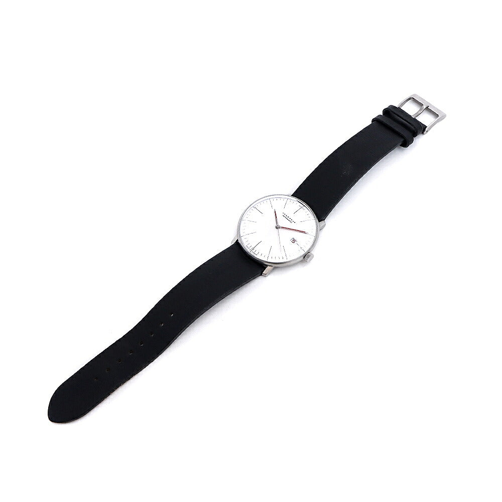 内部点検済 JUNGHANS ユンハンス マックスビル バウハウス 27/4009.02 デイト 裏スケ 30m防水 白 ホワイト SS ステンレス 純正ベルト 純正尾錠 メンズ 自動巻き【6ヶ月保証】【腕時計】【中古】