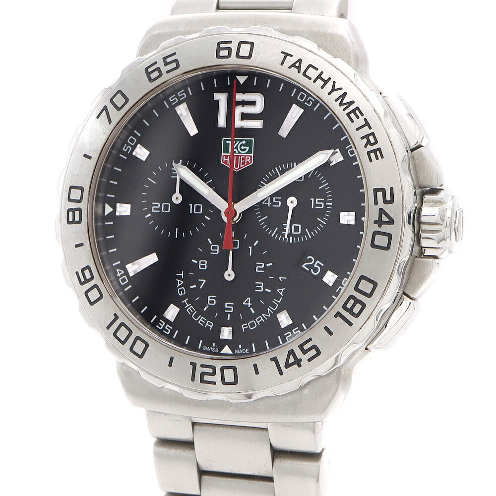 電池交換済 TAG Heuer タグホイヤー フォーミュラ１ クロノグラフ CAU1112 BA0858 デイト 200m防水 黒 ブラック SS ステンレス メンズ クォーツ フォーミュラー１【6ヶ月保証】【腕時計】【中古】